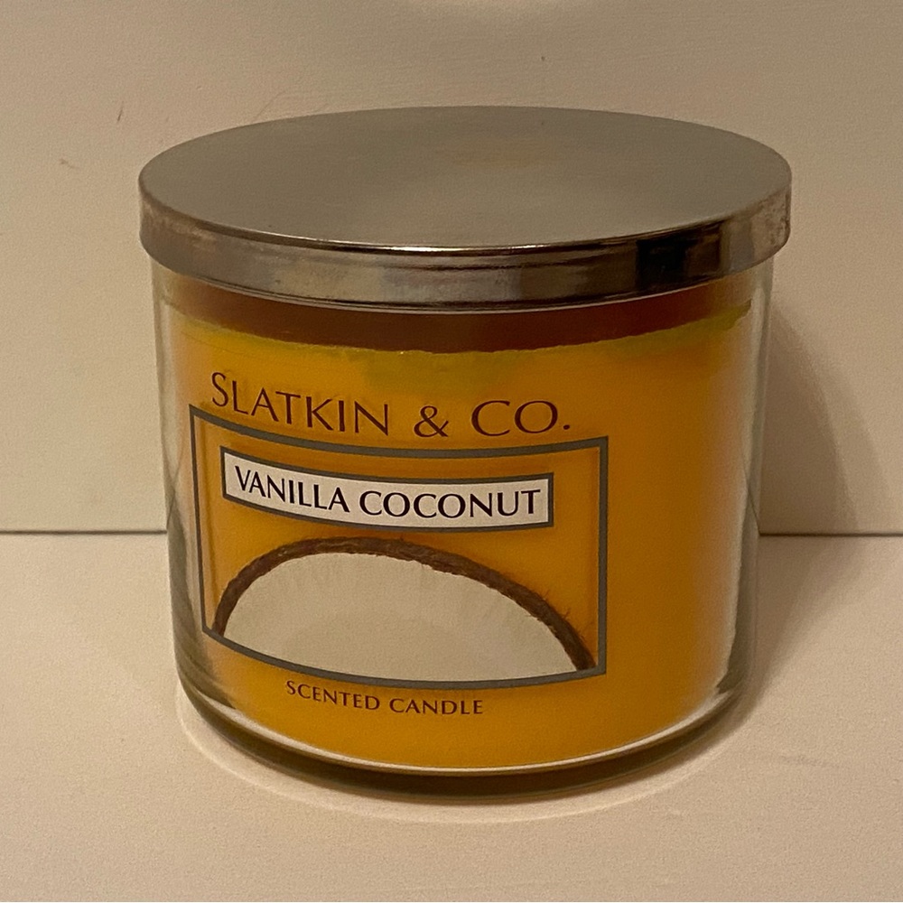 SLATKIN & CO. NEW CANDLE LARGE 3 WICK VANILLA COCONUT JAR YELLOW 14.5 oz USA
